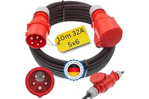 netbote24 Starkstromkabel 32A 10m mit Phasenwender H07RN-F 5x6 Starkstrom Verlängerungskabel CEE Verlängerung 16 Ampere Kabel 5x6mm2 Baustelle Werkstatt Industrie Geeignet Outdoor IP44