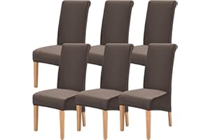 FXKS Stuhlhussen 6er Set,Velvet Stuhlhussen,Waschbare Abnehmbare High Back Chair Protector Covers,Stretch Stuhlhussen für Bankett Dining Room Restaurant Familie Dekoration (Dunkelbraun,Set of 6)
