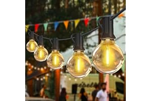 BAKTH Zewnętrzna Girlanda świetlna 15M, Zewnętrzna Girlanda Guinguette z 25+2 żarówkami LED G40, Wodoodporna, Podłączana Girlanda Dekoracyjna IP44 do Dekoracji Balkonów, Parasoli, Ogrodu, Tarasu