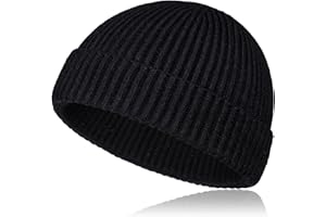 TSKNOMO Bonnet Pêcheur Court en Laine Homme Femme – Bonnet Tricoté avec Revers, Bonnet Hiver Chaud Unisexe Style Trawler