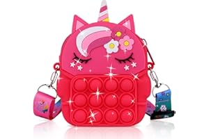 Ainiv Torba na ramię dla dziewcząt, 2 w 1 jednorożec, zabawka Pop Fidget, zabawka Push Bubble Mała silikonowa torebka, regulowana długość paska na ramię, prezenty dla dziewczynek i dzieci