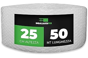 ImballaggiPer Rotolo Pluriball Bolle Grandi, Bobina per Imballaggio e Riempimento, H 25 cm L 50 mt