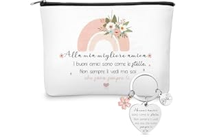 Xuniea Set Regalo Amicizia per Migliore Amica e Sorella Donna 1 Borsa per Cosmetici 1 Portachiavi dell'Amicizia Pochette per Trucchi Regalo per Compleanno Natale Addio Ufficio(Arcobaleno)