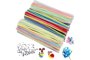 GENHH 400 Stück Pfeifenreiniger, Macaron Farbe Pfeifenputzer Zum Basteln - Pfeifenreiniger Blumen, 100 Wackelaugen Selbstklebend, 16 Farben Chenilledraht für Zum DIY Basteln und Dekorieren