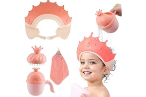 KOORIUM Kids Hair Washing Shield with Bath Rinse Cup and Shampoo Brush, Adjustable Baby Shower Cap Shield for Eye and Ear Protection for for Kids 6Mouths-9Year