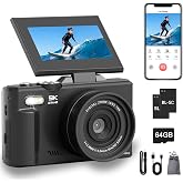 5K Dijital Fotoğraf Makinesi, 75 MP WiFi Dijital DSLR Fotoğraf Makinesi 180&deg; Katlanabilir 3" LCD Ekran, Otomatik Zoom, 64 GB 