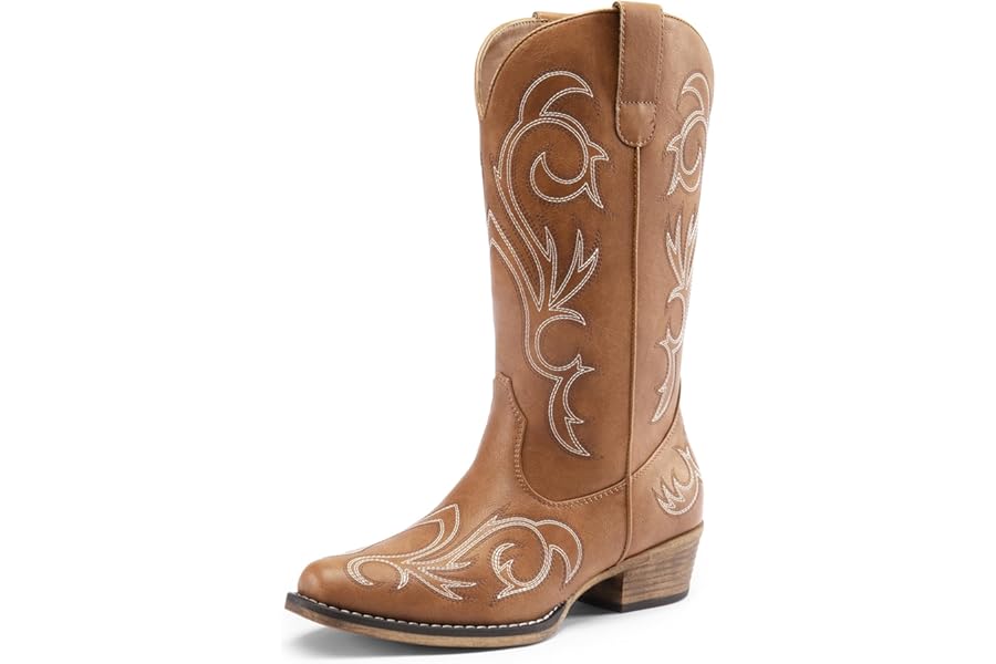 DREAM PAIRS Women's Daily Slip-on Waterproof Mid-Calf Cowboy Boots, Comfortable and Stylish Western Boots for UK Ladies, Fashionable Boots for Parties and Proms