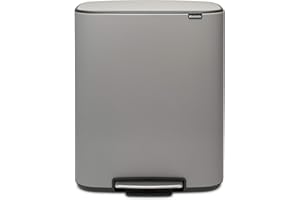 Brabantia Bo Pedal Bin Pattumiera da Cucina, Acciaio, Mineral Concrete Grey, 60 Litri