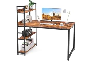 ‎CUBICUBI CubiCubi Schreibtisch, 120 x 60cm Groß Computertisch mit Regal rechts oder Links, Pc Gaming Tisch, Bürotisch fürs Büro Wohnzimmer, Stabil Stahlgestell schreibtische, Braun