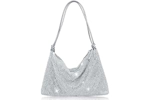 MUNSKT Women's Rhinestone Crossbody Bag Silver Clutch Purse Bling Handbag Shiny Sequin Shoulder Bag Diamante Chain, Ideal for Lady Girl Evening Wedding Party Banquet Prom Bridal Night