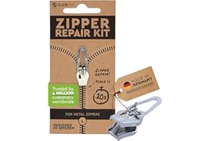 ZlideOn Zipper Repair Kit - Silver, (L/5) - Pull Replacement for Sliders, for Metal Zippers, Zipper Fixer Repair Kit for Jeans, Pants, Leather Jackets, Coats, Luggage, Boots and More