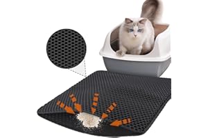 TIDEVAN Mata do kuwety dla kota, 60 x 40 cm, dwuwarstwowa struktura plastra miodu, materiał odporny na mocz i wodę, mata do kuwety dla kota, czarna