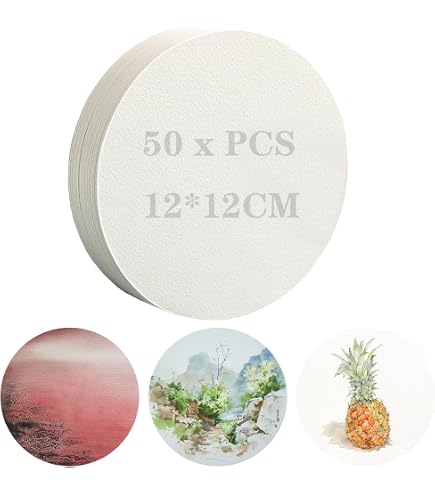 PATIKIL Aquarellpapier Rund - 50 Blätter, 300 GSM, 8 Zoll, Kaltgepresst Für Künstler & Anfänger
