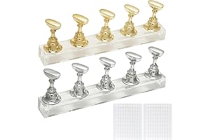 HFMYGS Magnetische Nagelspitzen Halter Nagel, Acryl NagelstäNder, Nagel üBungsstäNder, AufdrüCk NagelstäNder Nagelspitze, Fingernagel Diy Nagelkunst StäNder für ManiküRe Werkzeug Salon (1 Gold 1 Silber)