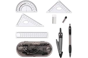 ETERSPR 8 Pièces Compass Set, Compas Scolaire Ensemble Outil de Géométrie, Compris le Dessin de Boussole, Rapporteur, Règle, Recharge de Crayon, pour Dessin, Modèle Mathématique