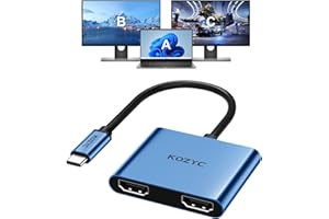 KOZYC Adaptador USB C a HDMI dual 4K a 60 Hz, divisor tipo C a HDMI, pantalla extendida para MacBook/MacBook Pro Air Dell XPS13/15, Samsung Galaxy S9/S9+ [modo MST (pantallas extendidas) solo para Win OS],