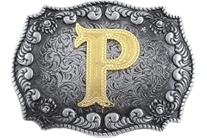 STARBRILLIANT Fibbie Per Cinture Western Da Uomo Con Lettere Iniziali Dalla A Alla Z Fibbie Per Cinture Da Cowboy Con Bordo Arrotolato, Nero Grigio