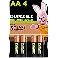 Duracell Batterie Ricaricabili AA (Confezione da 4), 1300 mAh NiMH, 2000 ricariche, pre-caricate, energia di lunga durata