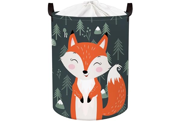 Clastyle Paniere a Linge Sale Bleu avec des Renard Roux pour Enfant Panier Rangement Grand pour Garçons Fille pour Jouets Vêtements, Renard, 40x50 cm