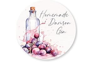PARTIKRAFT (Pack of 12) Homemade Damson Gin Labels - Watercolour Splash Sloe Berry Design (63mm Round)