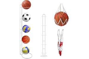 GZGXKJ Soporte Balon Futbol 5 Niveles Verticales de Bala con Un Bolsillo Malla Almacenamiento Vertical de Pelotas Apoyo Hierro Extraíble Soporte para Bolas Estable Baloncesto Fútbol y Voleibol