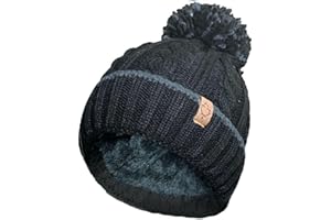 OnlyBee Mens Warm Winter Chunky Ski Bobble Pompom Hat with Cosy Thermal Teddy Fleece Lined