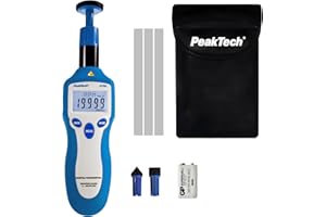 PeakTech 2795 – Dispositivo digital de medición de velocidad con pantalla LCD de 13 dígitos de 5 mm y láser, tacómetro, protección de goma, selección automática de rango, pantalla de batería - 160 g