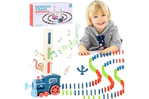 FORMIZON Domino Train Toy, with 60Pcs Domino Blocks, Electric Train Toy with Sound, Automatic Domino Laying Electric Train, Dominoes Game Toys, Construction and Stacking Toys for Boys Girls (Green)