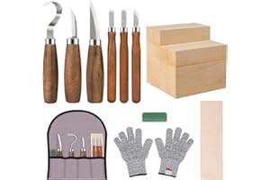ROTOSAFETY Wood Carving Tools, Whittling Kit for Beginners, Wood Carving Kit Includes Detail & Whittling Knife, Hook Knife, Cut-Resistant Gloves, Carving Knife Sharpener (18 in 1 Set)