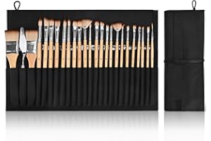 Larkumio Paint Brush Set for Art, 24PCS Paintbrush for Watercolour Oil Acrylic Gouache Painting, Synthetic Paint Brushes for Face Miniature with Canvas Roll Art Supplies for Artists Adults Kids