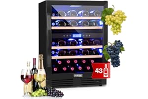 KLARSTEIN Cantinetta Design da Incasso, Refrigerata per Vino Rosso, Bianco e Birra, Controlli Touch, per Esterno/Interno, 129L, 43 Bottiglie