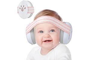 Yoofoss Gehörschutz Baby 0-36 Monate - Baby Kopfhörer Lärmschutz 25dB - Ideal für Flugzeug und Reise - CE - Verstellbares Anti-Rutsch-Kopfband, Weiche Ohrenschützer - Rosa