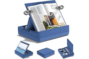 KDD Atril para Libros con Almacenamiento, Soportes de Almohada de Lectura，Soporte de Almohada para Tablet, Cama, Escritorio y Sofá, Soporte iPad Plegable con Bandeja Organizadora (4.7 "-15")