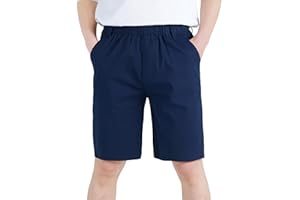 CAMLAKEE Pantalón Chino Corto Niño Verano Pantalón Liso Transpirable con Cintura Elástica