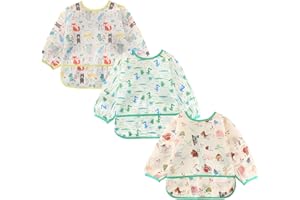 Yealoo 3 PCS Bavoirs Manches Longues Etanche Tablier d'Alimentation Enfant 6-36 Mois