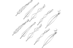 MEEKOO 10 Pieces Bobby Pin Hair Pin Geometric Metal Hair Clip Hair Barrettes for Women Girl Minimalist Hair Decorative Wedding Dainty Accessories Headwear (Silver)