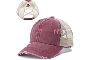 TAGVO Gorra de Béisbol Mujeres Ajustable Malla Sombrero Verano de Sol Deportes Casual Sombrero de Cola de Caballo Vintage Washed Algodón Hat Unisex