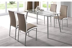Miroytengo Mesa de Cocina Fija Vidrio Cristal Transparente Rectangular Mesa Comedor Salón Patas Gris 140x80x7
