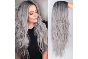 COLORFUL PANDA ColorfulPanda Perücke Grau Damen Ombre Silber Grau Lang Lockig Natürlich Synthetische Haar Perücken Für Frauen, Alltag Cosplay Kostümparty Halloween Grey Wig 26 Zoll