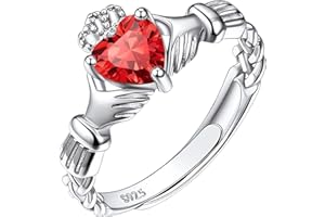 Suplight Plata de ley 925 Anillo Claddagh con Corazón Piedras Cumpleaños, Anillos Delgados de Compromiso para Mujeres, Regalo de San Valentín, Joyería Personalizada de 12 Meses