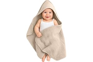 ROEOWENE Baby Handtuch Kapuze Musselin Baumwolle 80x80CM Kapuzenhandtuch Baby Handtuch Mit Kapuze Babyhandtuch für Mädchen,Jungen Weich Badetuch Neugeborene Handtücher für Kleinkinder Badetücher-Khaki