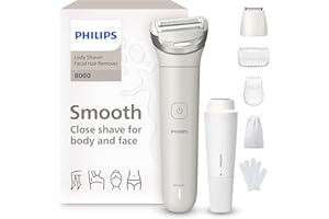 Philips Lady Shaver Serie 8000 - Rasoio senza filo, Wet & Dry, sistema di rasatura a 3 lame, testina di rasatura flessibile,per viso,corpo, gambe e zona bikini,100 minuti di utilizzo,modello BRL159/00