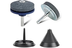 JOYRAY Lawn Mower Blade Sharpener 3PCS Blade Sharpener Heavy Duty Garden Rotary Blade Sharpener Universal Lawn Mower Sharpener Grinder Wheel Stone with Blade Balancer for Lawn Mower Spades Lawn Tool Drill