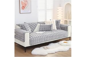 WIWIDANG Rabbit Plush Sofa Cover, Non Slip Sofa Cover, Autumn Winter Washable Thick Cosy Plush Solid Colour 3/2/1 Seater Sofa Seat Couch Cover (light gray,70 * 70cm/27.5 * 27.5 in)