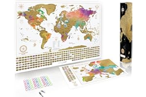 W WANDERLUST MAPS Pacchetto completo di mappe da grattare (mondo e Europa) | Duo mappe da grattare di alta qualità con set di accessori completo e bandiere di tutti i Paesi – Decorazione artistica da parete premium