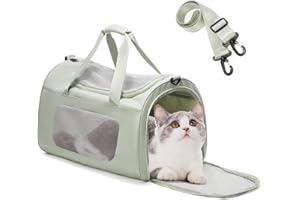 VENATIN Große Katentransportbox für große Katzen und Welpen,Katzenboxe Flugzeugtauglich,Weichseitige Hundetransporbox mit Innenleine,Big 9kg,Grün transporttasche für Katze Hund (46×33×30CM)