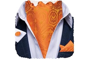 DiBanGu Mens Cravat Self Tie Jacquard Woven Paisley Ascot Tie and Pocket Square Cufflinks Set Formal Casual