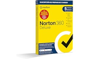Norton 360 Deluxe 2024 - Antivirus software para 5 Dispositivos y 15 meses de suscripción con renovación automática, Secure V