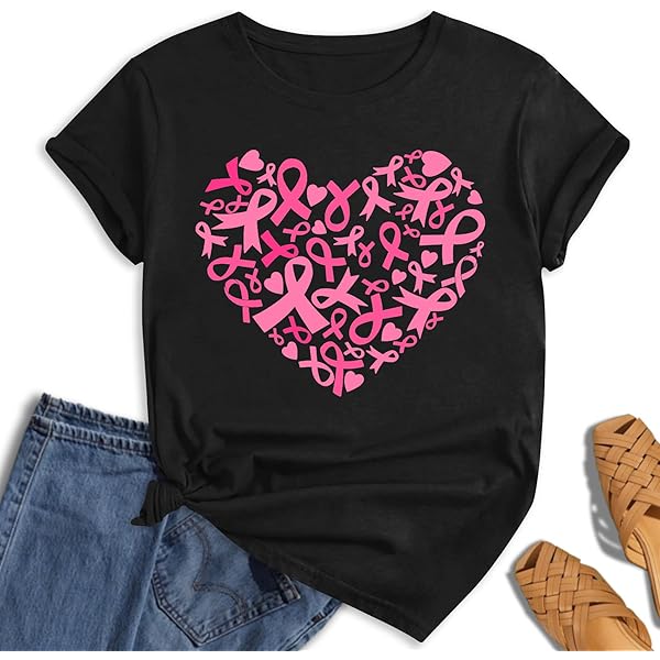 T-Shirt Octobre Rose Femme - Motif Ruban Et Talon Haut, Soutien Lutte Contre Le Cancer Du Sein | Vêtement De Sensibilisation