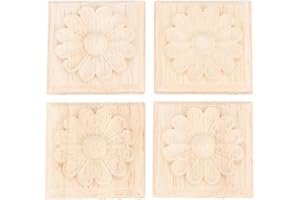 MUXSAM 4pcs Wood Carved Applique Onlay for Decoration Furniture Decals Corner Door Coset Drawer Ceiling Handmade Craft Unpainted 12x12cm